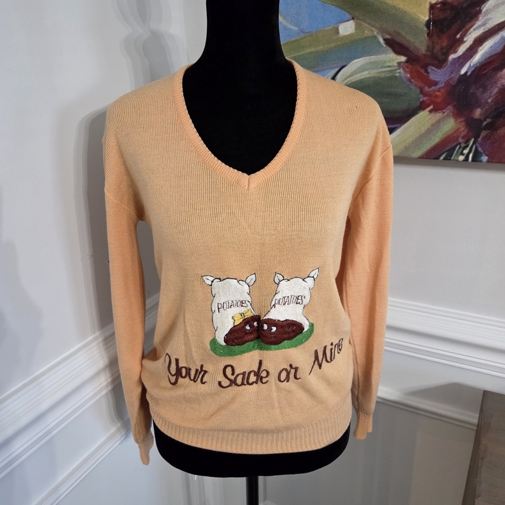 Vintage Lady LaMode Knit Sweater"Your Sack Or Mine" Women's Medium Peach